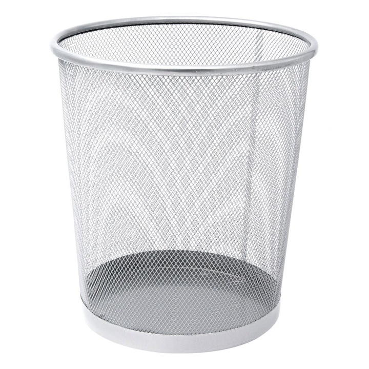 Cos gunoi metalic pentru birou, plasa mesh, 12L, Argintiu Gri