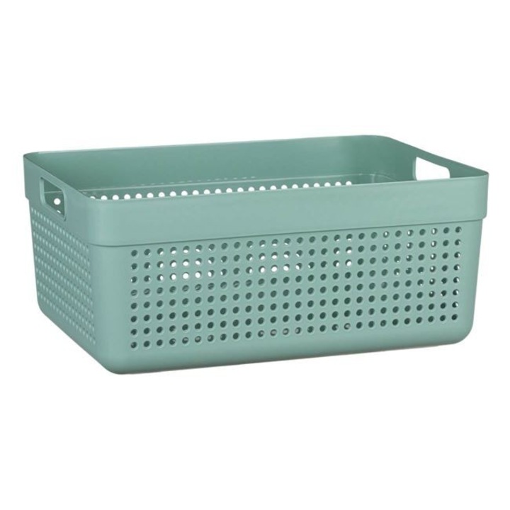 Cos de depozitare Antbro® din plastic verde menta cu model perforat si manere, 32x23x14cm, 10l