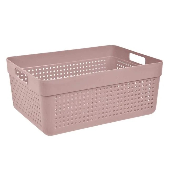 Cos de depozitare Antbro® din plastic roz cu model perforat si manere, 32x23x14cm, 10l