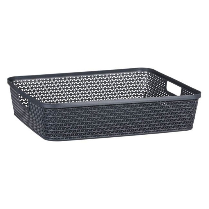Cos de depozitare Antbro® din plastic tip rattan antracit cu model perforat si manere, 27.4x21.3x8cm, 4.8l
