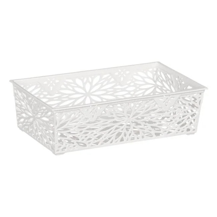 Cos de depozitare Antbro® din plastic alb cu model flori, 20.2x11.5x6.2cm, 1l