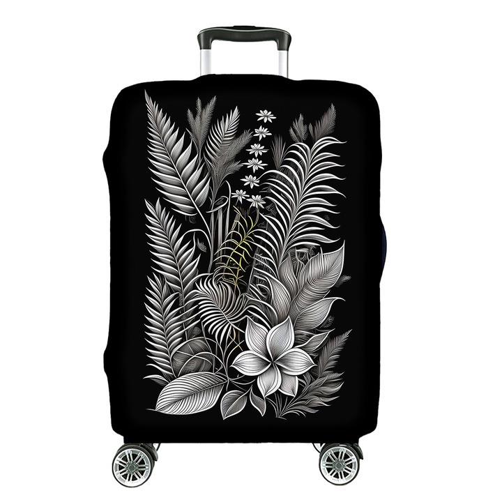 Husa protectie elastica pentru valiza, Fullprint, S, White Plants