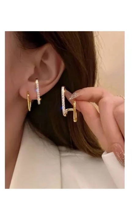 Inovius - Cercei Aurii cu efect dublu si Strasuri