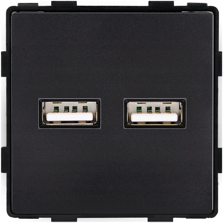 Kettős USB 3.1A aljzat modul, MIUUN, kettős, fekete