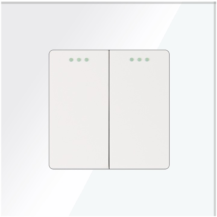 Ключ MIUUN, двоен, с рамка от бяло стъкло, 220-250V, 10A, IP20