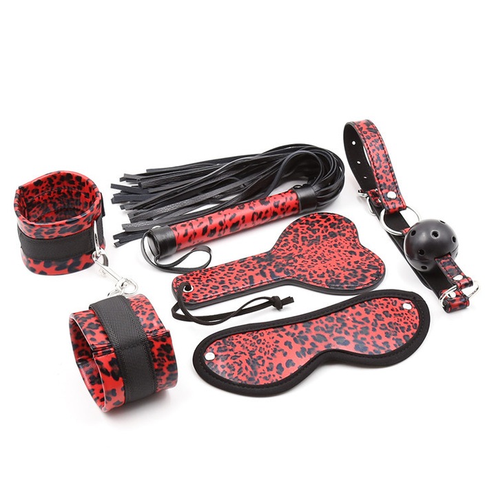 Set BDSM Night Fantasy, 5 elemente, culoare rosu-negru, material ecologic