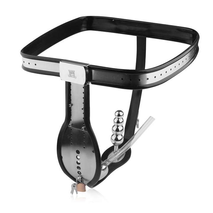 Колан за целомъдрие, Night Fantasy, с клетка за пенис и тръба, размери 4x9см, 17см, 11см, универсален