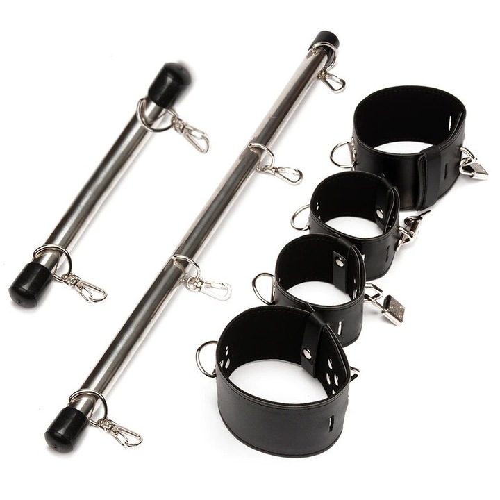 БДСМ комплект лостове и каишки Night Fantasy, Метал, Черен/Сребрист, 50х30 см, 28х34 см