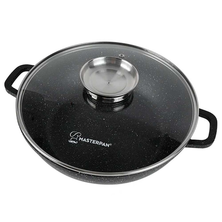 Lapos wok márvány edény 28 cm gázindukciós 4,1 L fekete Masterpan MP 2135