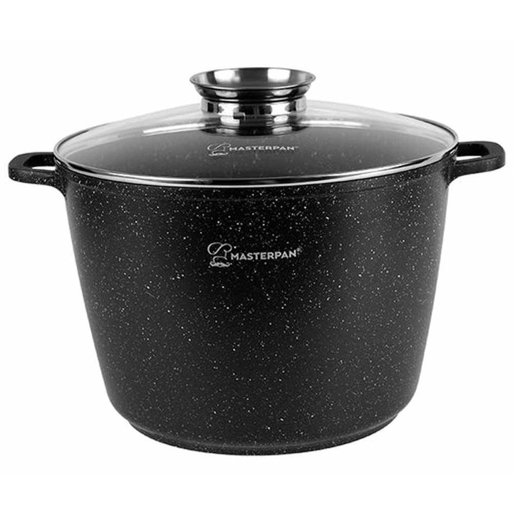 Masterpan MP 2132 Nagy márvány edény fedővel, mélyfekete, 10 L, gázindukciós