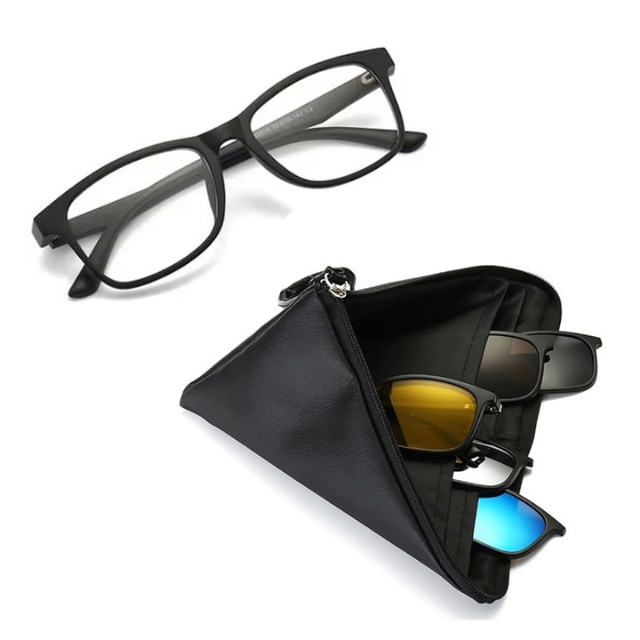 AjieQaQ Ochelari Clip Magnetici Polarizati UV400 - Set 5 Bucati Retro Unisex pentru Conducere Noaptea | Sistem Anti-Reflex & Montaj Instant pe Ochelari de Vedere