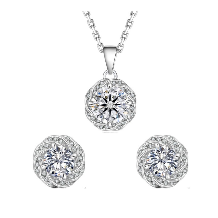 Set Colier si Cercei Una Vida Luxuria cu Moissanite, Argint 925