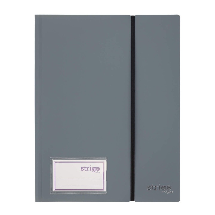 Папка Strigo, PP, A4, с ластик, 20 защитни фолиа, сива