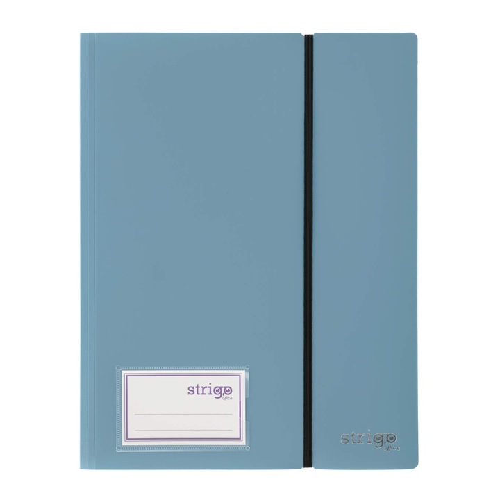 Папка Strigo, PP, A4, с ластик, 30 защитни фолиа, сиво-синя