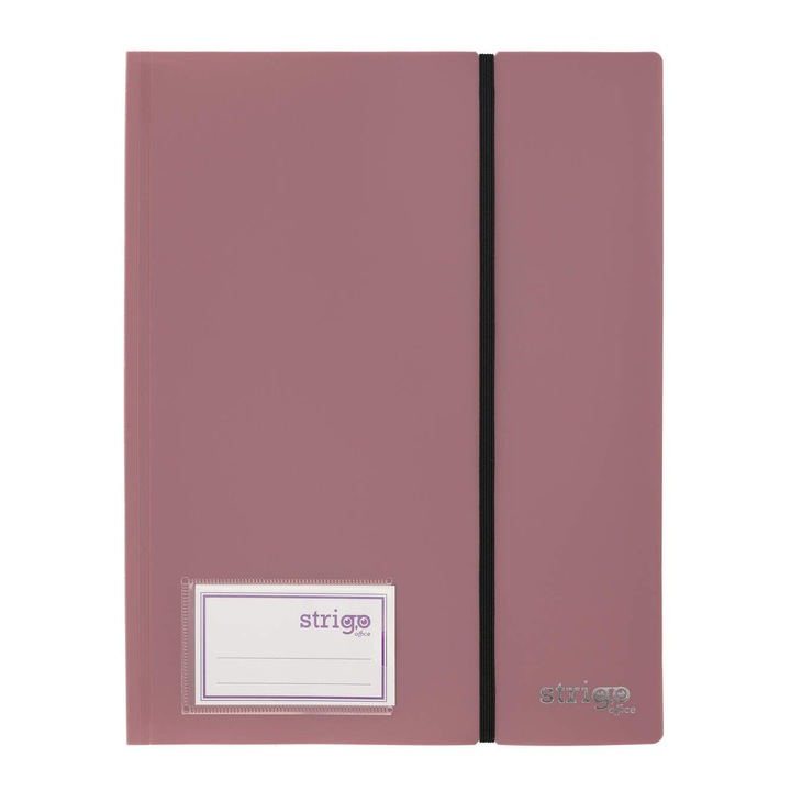 Папка Strigo, PP, A4, с ластик, 30 защитни фолиа, тъмно розова