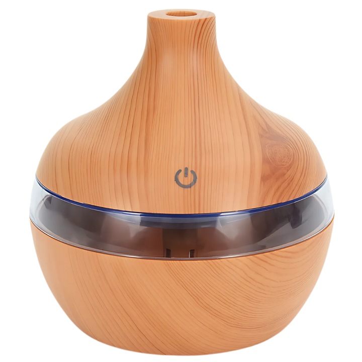 Aparat difuzor aromaterapie, SDEPOT®, abur rece, jocuri de lumini LED, 2 W, alimentare USB, 300 ml, culoare stejar deschis