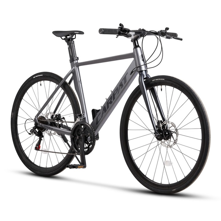 Велосипед Gravel Carpat Pathfinder JSX28314, алуминиева рамка, оборудване Shimano, колело 28 инча, предна/задна дискова спирачка, 21 скорости, сиво с черно