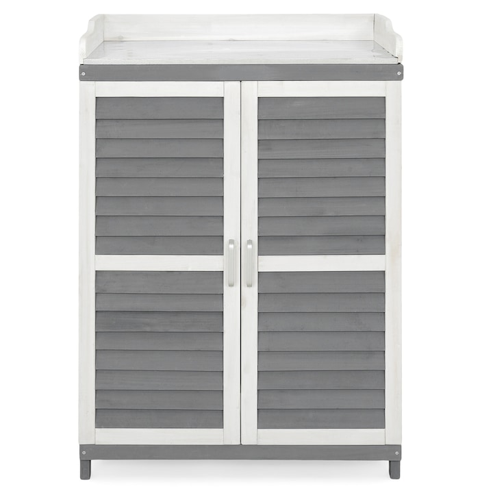 Comoda depozitare cu blat de lucru gradina/terasa, Maison Mex RYAN, L.67 l.47 H.100 cm, alb/gri