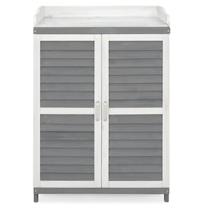 Comoda depozitare cu blat de lucru gradina/terasa, Maison Mex RYAN, L.67 l.47 H.100 cm, alb/gri