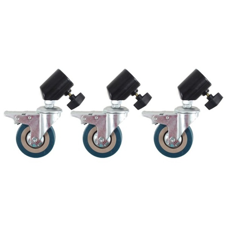 Set 3 roti pentru stative, Pro Stuff, cauciuc, 75 x 21 mm, argintiu/negru