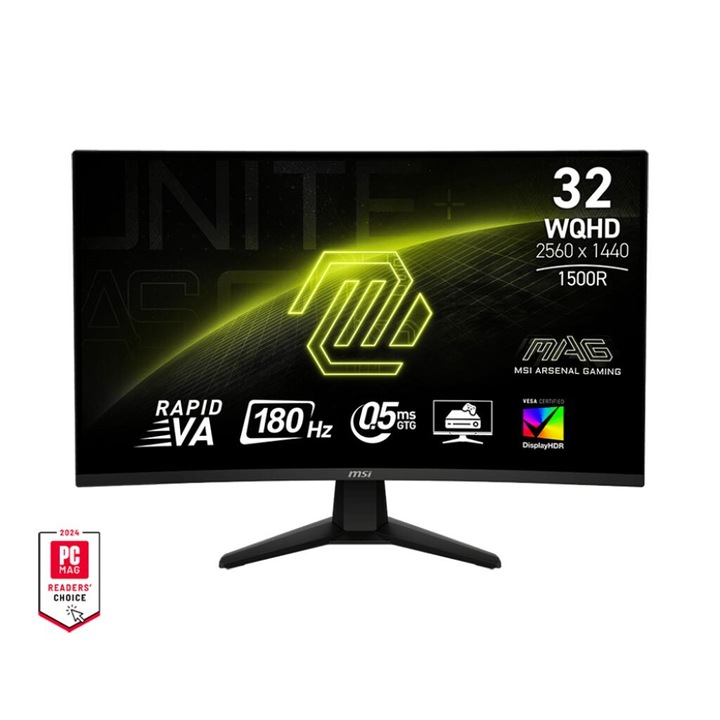 Hajlított LED monitor MSI MAG 32CQ6F, 31.5", 2560x1440, 180Hz, fekete