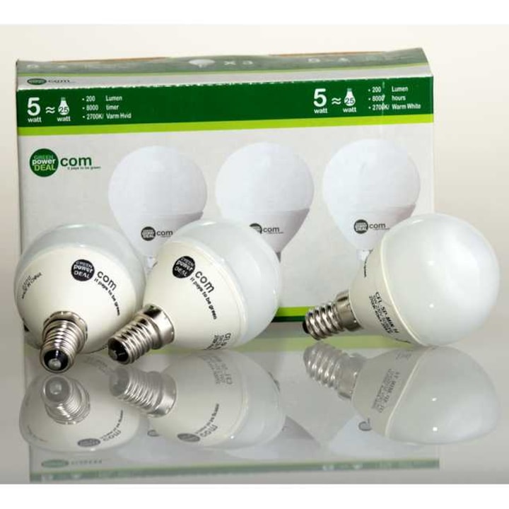5W Kompakt fénycső, minigömb, E14, 3db-os kiszerelés