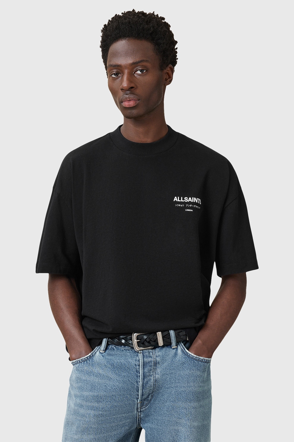 AllSaints, Tricou supradimensionat din bumbac organic cu logo Underground, Negru, S