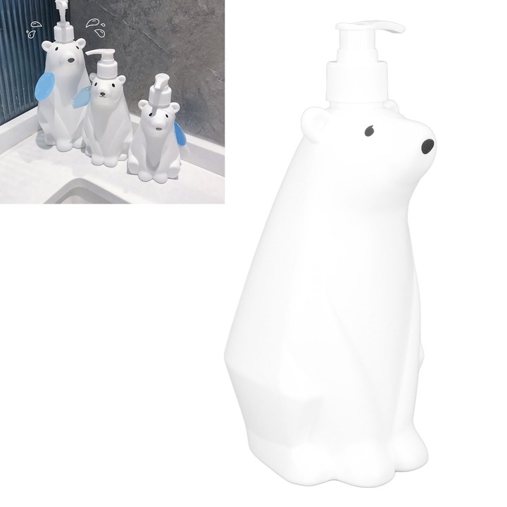 Jormftte samponadagoló, fehér medve stílusú, pumpás, PP/PE anyag, 23.4x29.5cm