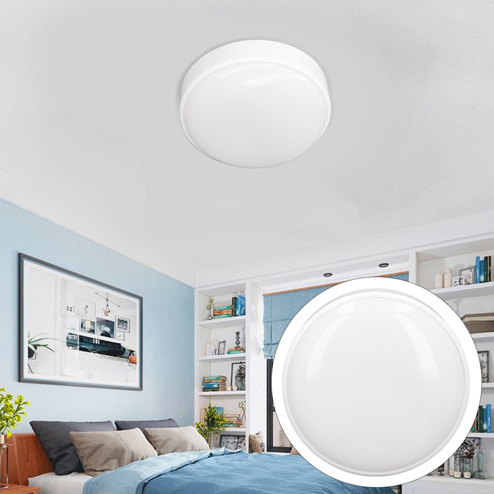 Jormftte kerek LED mennyezeti lámpa, 20W, 6500K, vízálló, 21x21x6cm