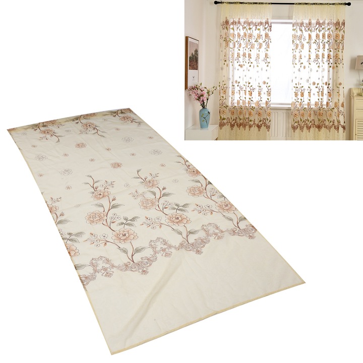 200x100CM Nyomott bazsarózsa tüll ablakfüggöny otthoni nappali hálószoba folyosó konyha ablakkezeléshez