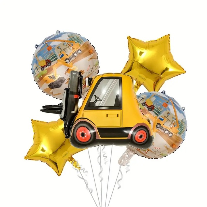 Set 5 baloane folie motostivuitor, It's Party Time, masini constructii, utilaje, 77 cm