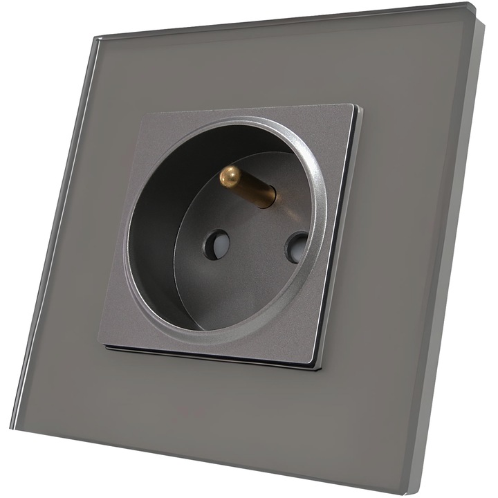 Електрически контакт MIUUN, стъклена рамка, змия, 1 модул, IP20, 110-250V, 16A, сив