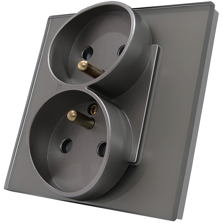 Двоен контакт, MIUUN, стъкло, 110-250V, IP20, черен