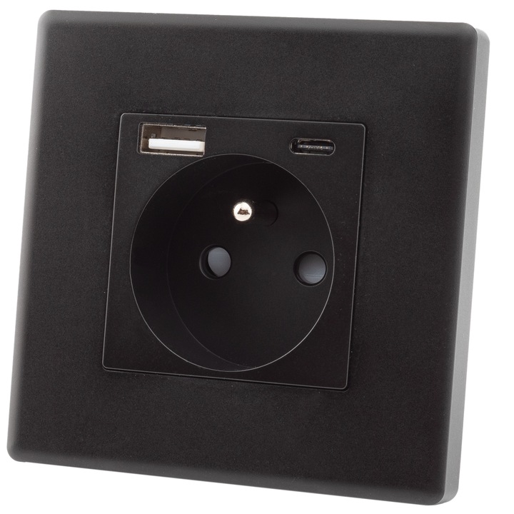 Контакт, MIUUN, Пластмаса, USB A / USB-C, 250V, 16A, Черен