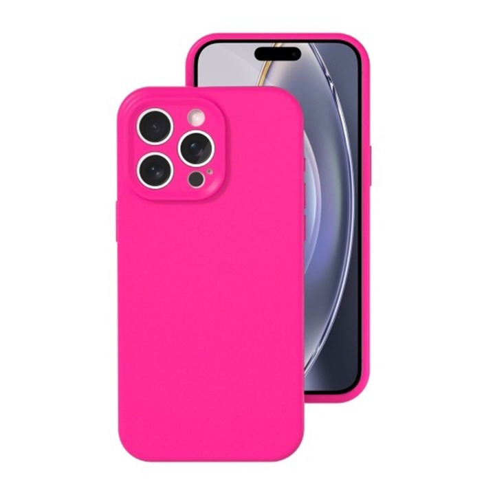 Калъф, Силиконов защитен с микрофибър VelvetFlex, Съвместим с Apple iPhone 16 Pro Max, OPTIM SOLUTION, прецизни изрези, мек материал Drop+, висококачествена влакнеста подплата, стилен дизайн против приплъзване, розов