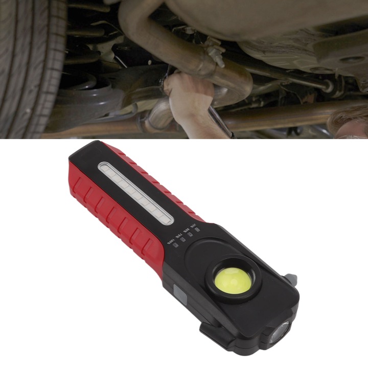 COB mágneses LED lámpa, 4 világítási mód, újratölthető, többfunkciós, hordozható, LED-es munkalámpa, biztonsági kalapáccsal autóhoz