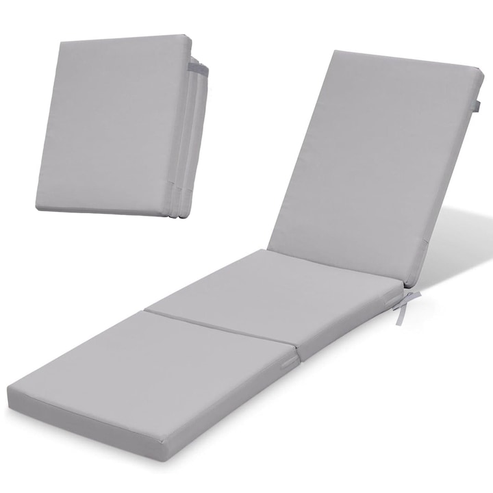 Matrac sezlonhoz, összecsukható párna kerti székhez, 198x58x4 cm, szürke