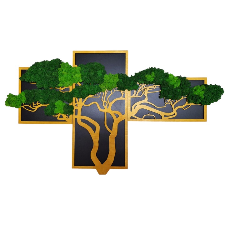 Tablou Copacul vietii in 3 piese cu licheni stabilizati - 100 x 60 cm