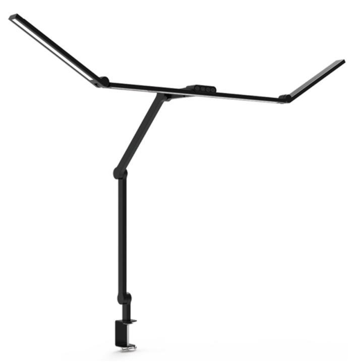 Настолна лампа, LED, Тройна, Защита за очите, 5 нива на интензитет, 5 цветни температури 3000K-6500K, Сензорно управление, Сгъваема, 2450 лумена, Дължина 1204 mm, Черен