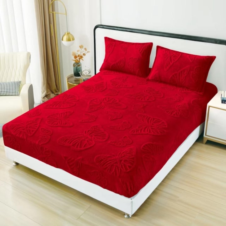 Husa de pat cocolino 180x200 cm, 2 fete de perna, 2 persoane rosu