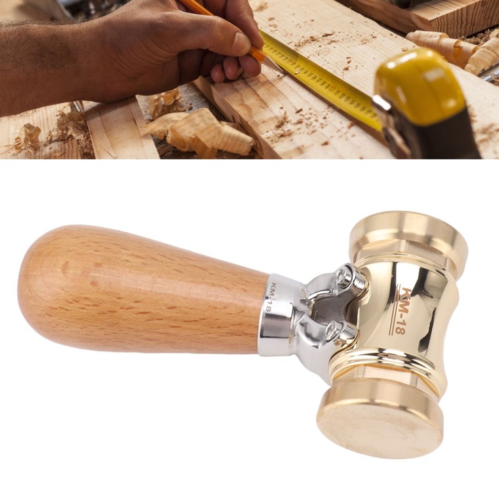 Jormftte fa kalapács cserélhető sárgaréz fejjel, bükkfa nyéllel, kompakt készlet tárolódobozzal