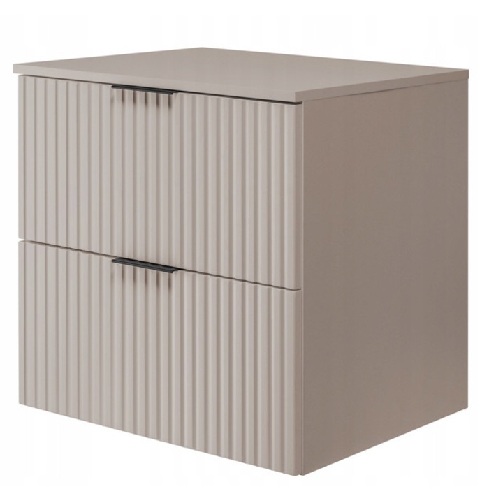 Dulap De Baie, Rodan, Flow, Suspendat, 46 x 60 x 57cm, Material Panza MDF 16 mm, Margini ABS 0.5 mm, Sub Chiuveta, Suspendat, Doua Sertare Cu Functie Soft Close, Fronturi Canelate, Casmir