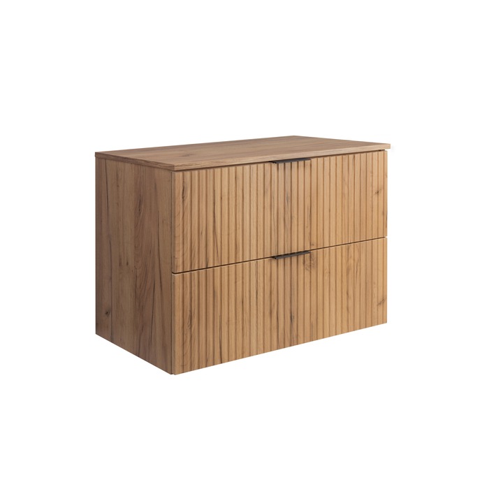 Стенен шкаф за баня FLOW, 80 см, 2 чекмеджета, кафяв