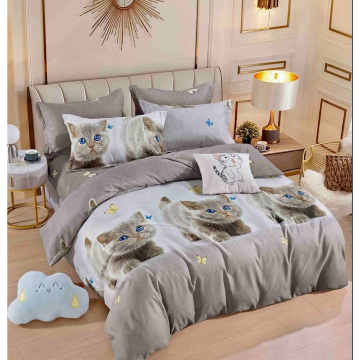 Двойно спално бельо, 6 части, Jojo Home, щампа коте