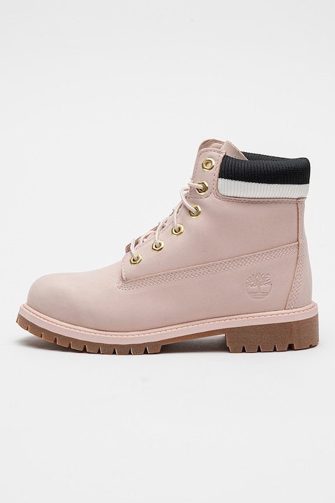 Timberland, Непромокаеми боти Premium от набук, Бял/Черен/Бледо розово