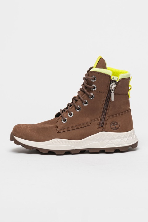 Timberland, Боти Brooklyn от набук, Сиво-кафяв/Мръснобял/Лайм зелено