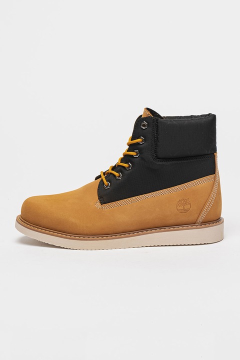 Timberland, Боти Newmarket II от набук с капитониран дизайн, Черен/Карамел