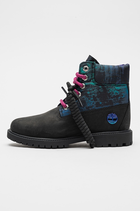 Timberland, Боти от набук Heritage с кожа, Зелен/Розово/Тъмносин