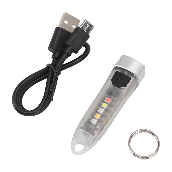 Mini kulcstartós zseblámpa, hordozható mini zseblámpa, USB-ről tölthető, kültéri, erős fényű, vízálló zseblámpa