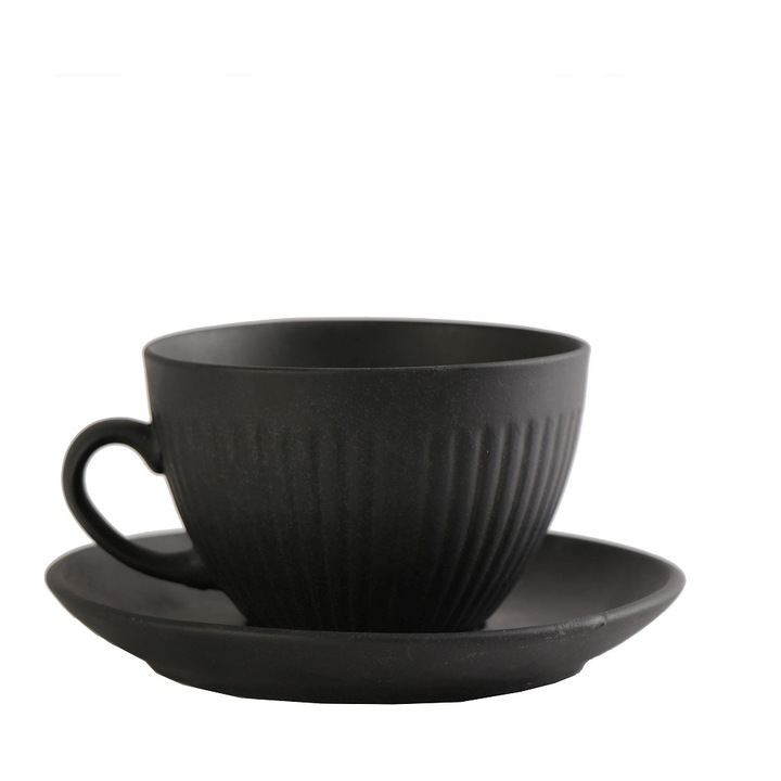 Set cana cu farfure Gobi, Espeil, 310cc, negru, 16x16x8,5cm